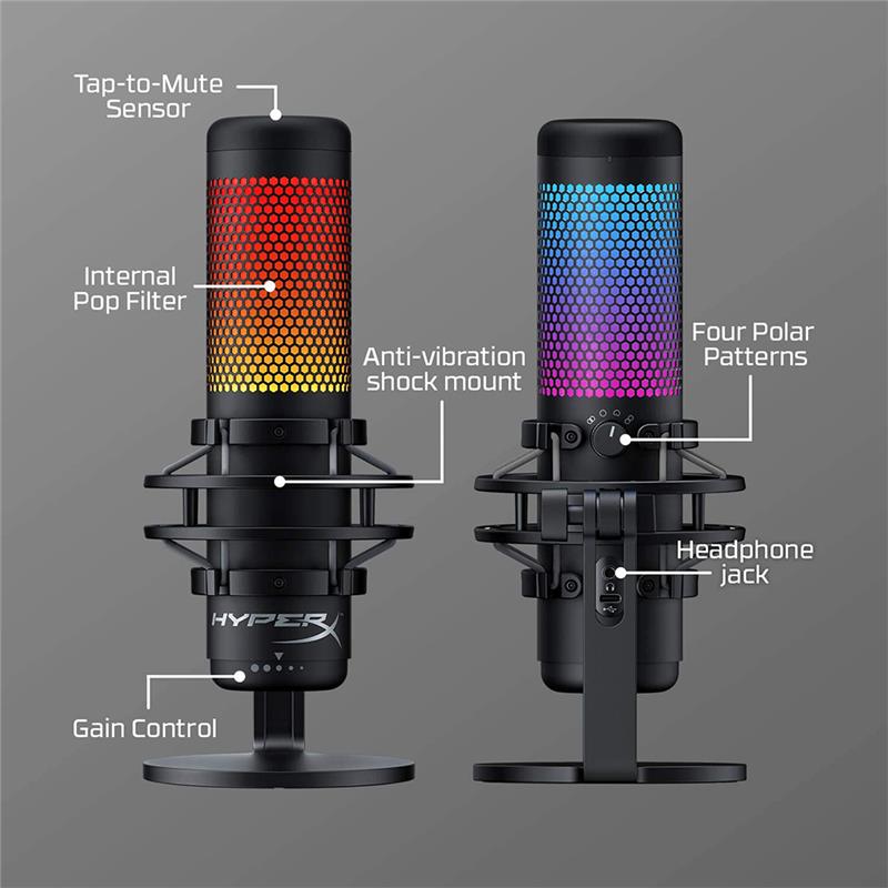 HyperX QuadCast S RGB USB Condenser Microphone, Black-Grey