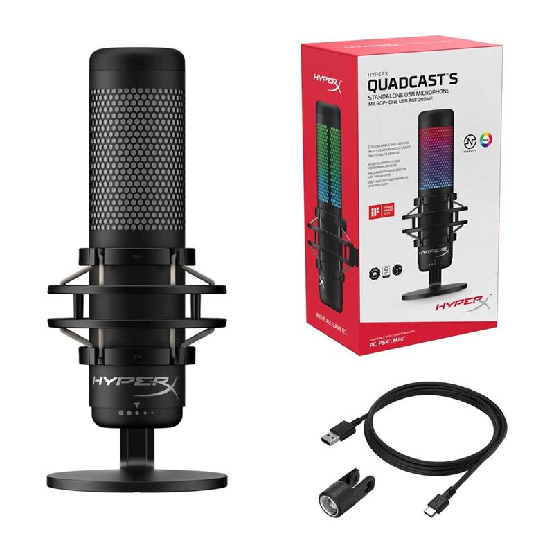 HyperX QuadCast S RGB USB Condenser Microphone, Black-Grey