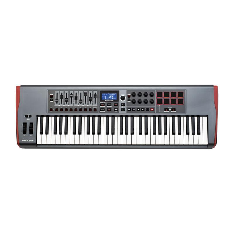 NOVATION Impulse 61 - Clavier USB-MIDI | 61 touches semi-lestées avec Aftertouch | 8 encodeurs rotatifs et 9 faders | 8 pads...