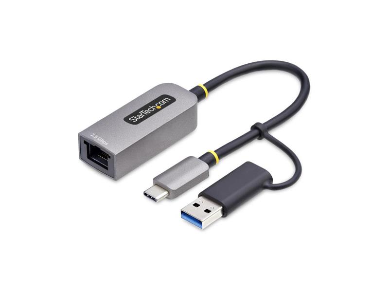 STARTECH 2.5GBE USB-C TO ETHERNET ADAPTER WITH USB-A CONVERTER, NBASE-T NIC, USB 3.0 TYPE-C 2.5/1G MULTI SPEED NETWORK, THUNDER