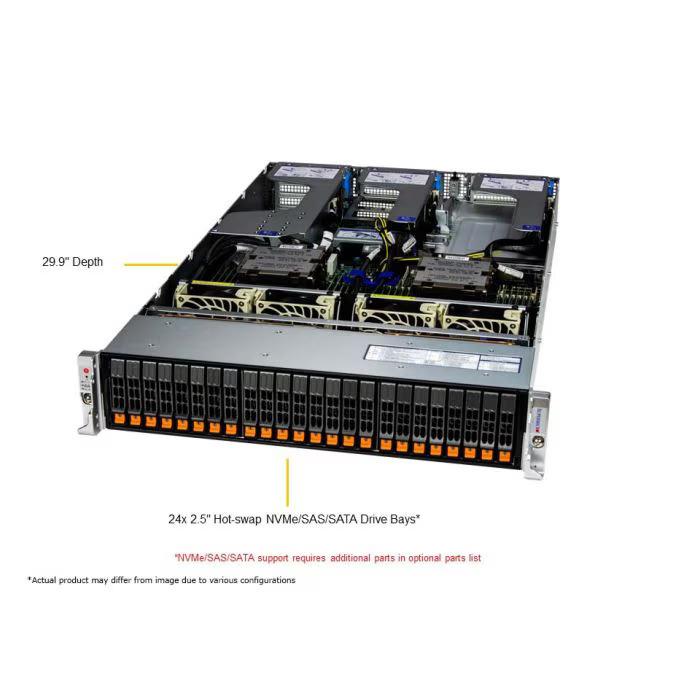Serveur SUPERMICRO 2U Hyper A+ (AS-2125HS-TNR) AMD EPYC BERGAMO 9754, 128C/256T, MEM-DR532MD-ER56(x12)32 Go DDR5-5600 2Rx8 E...