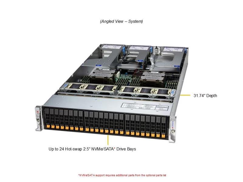Serveur Hyper SuperMicro 2U (AS-2126HS-TN) AMD EPYC 9654 96C/192T, MEM-DR532MD-ER56(x12)32 Go DDR5-5600 2Rx8 ECC RDIMM, SSD ...