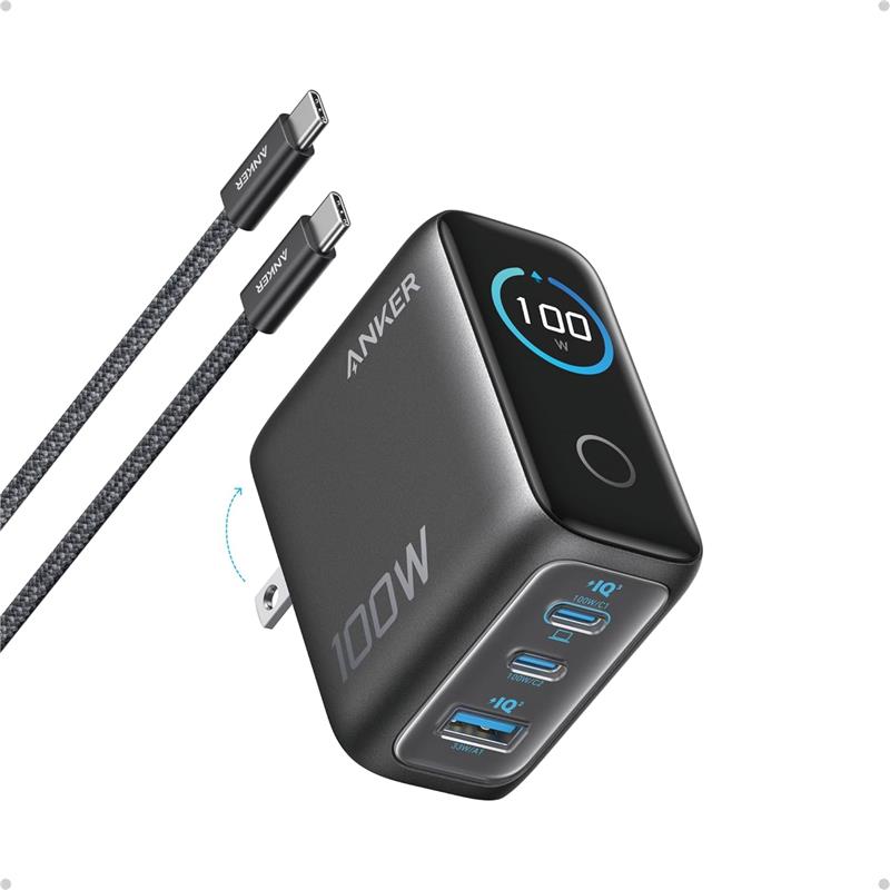 Anker 736 Charger (Nano II 100W), 3-Port Charger USB-C/USB-A w/ Cable