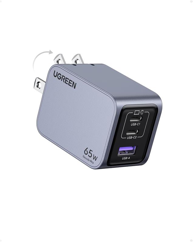 UGREEN Charger Nexode Pro GaN 65W USB C / A Charger, 3-Ports