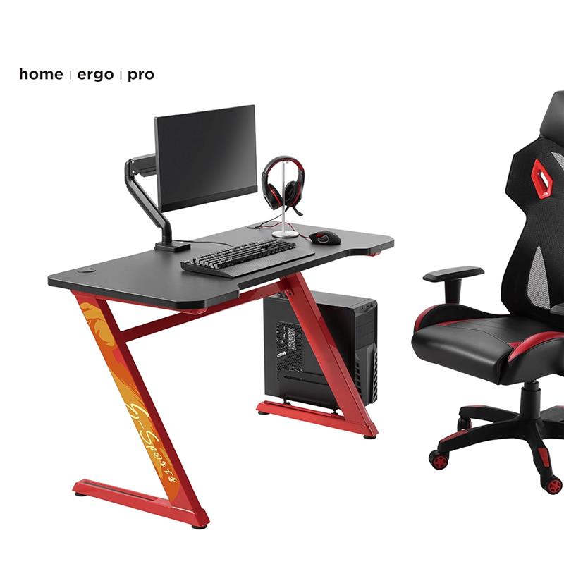 Brateck Z-Shaped PC Gaming Desk - Black & Red