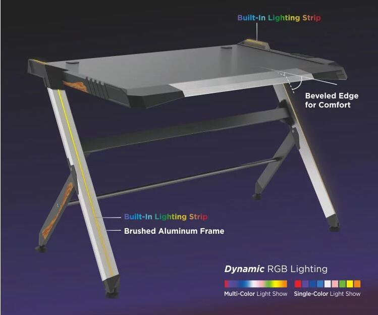 BRATECK (GMD01-1) - Bureau de jeu haut de gamme RVB noir