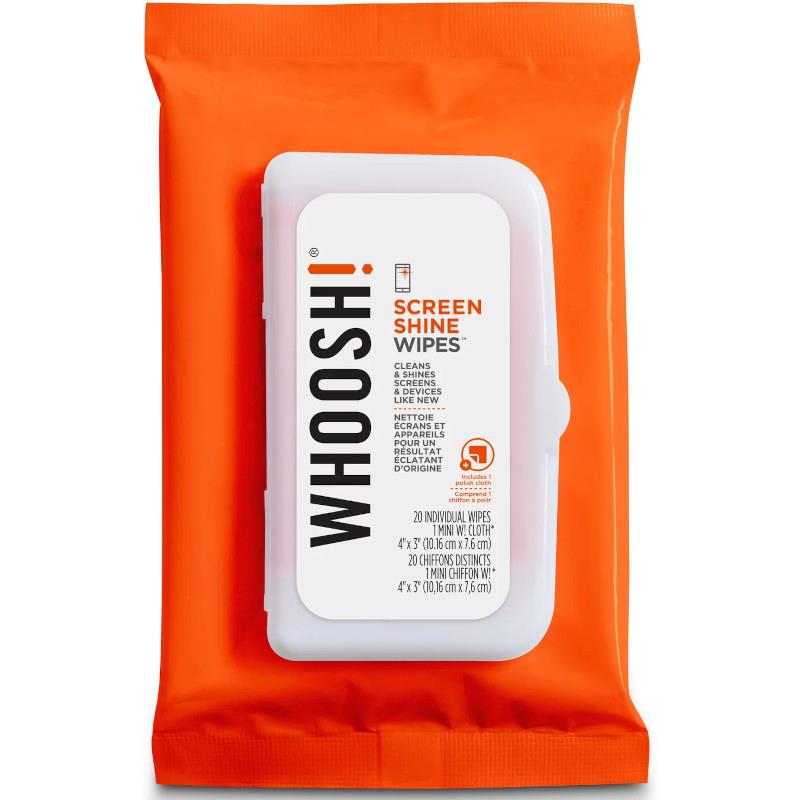 WHOOSH! Screen Shine 20 Wipes Packet (W! Cleaning Cloth Included)