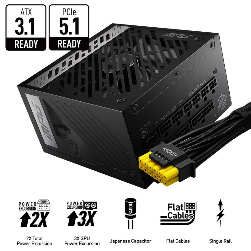 MSI MPG A1000G PCIE5, Fully Modular Compact, 80+ Gold, Power