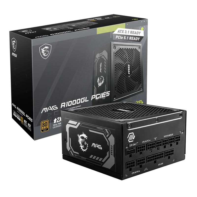 MSI MAG A1000GL PCIe5, entièrement modulaire et compacte,Alimentation