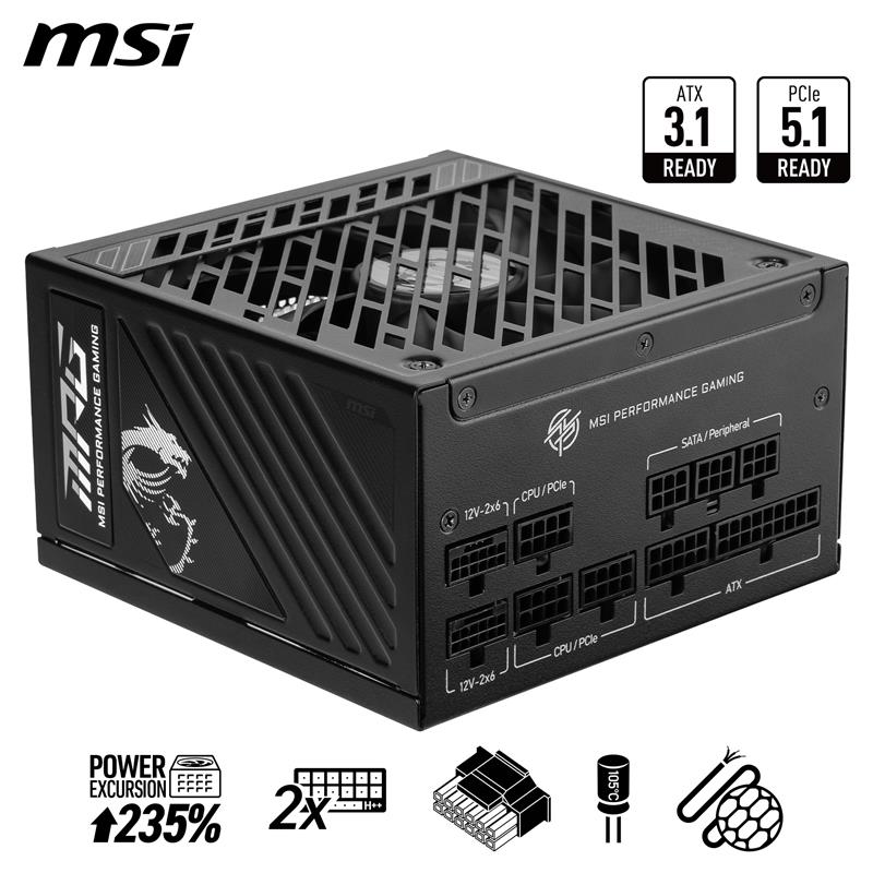MSI MPG A1000GS PCIe 5.0, entièrement modulaire,Alimentation  certifié