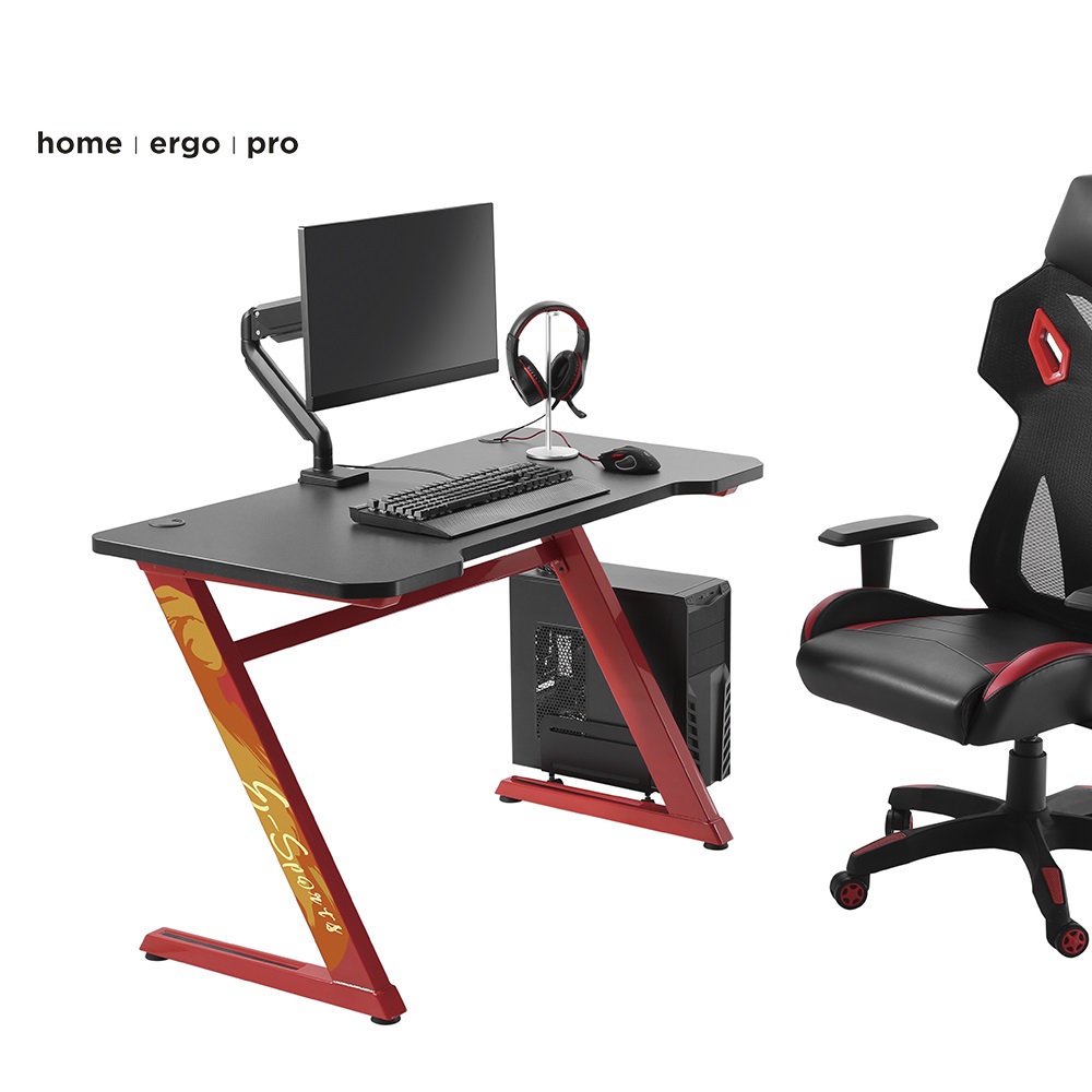 Brateck Z-Shaped PC Gaming Desk - Black & Red