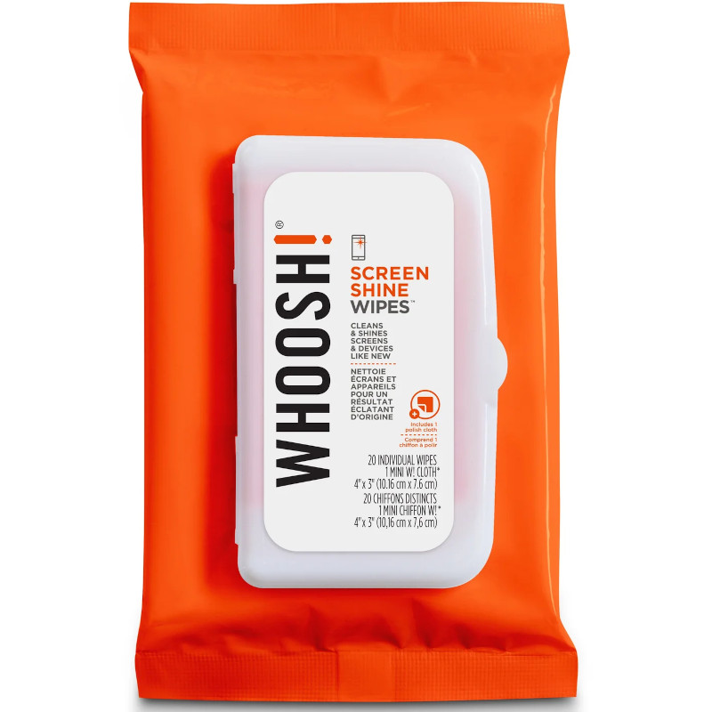 WHOOSH! Screen Shine 20 Wipes Packet (W! Cleaning Cloth Included)