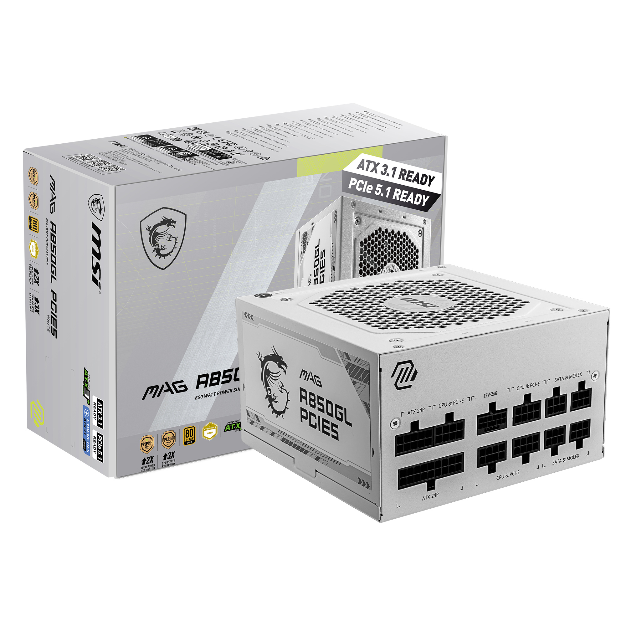 MSI MAG A850GL PCIE5 WHITE, Fully Modular Compact, Power Supply