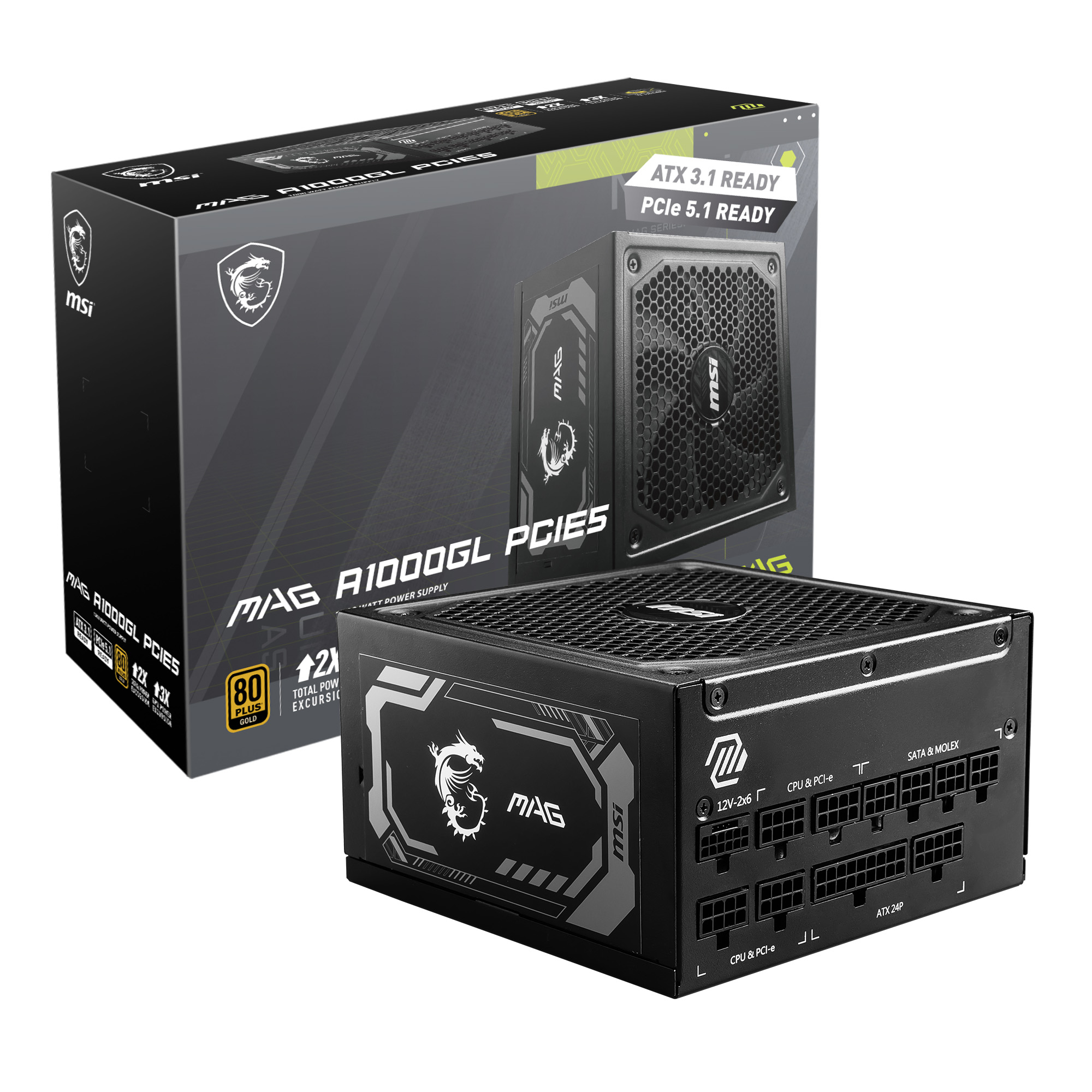 MSI MAG A1000GL PCIe5, entièrement modulaire et compacte,Alimentation