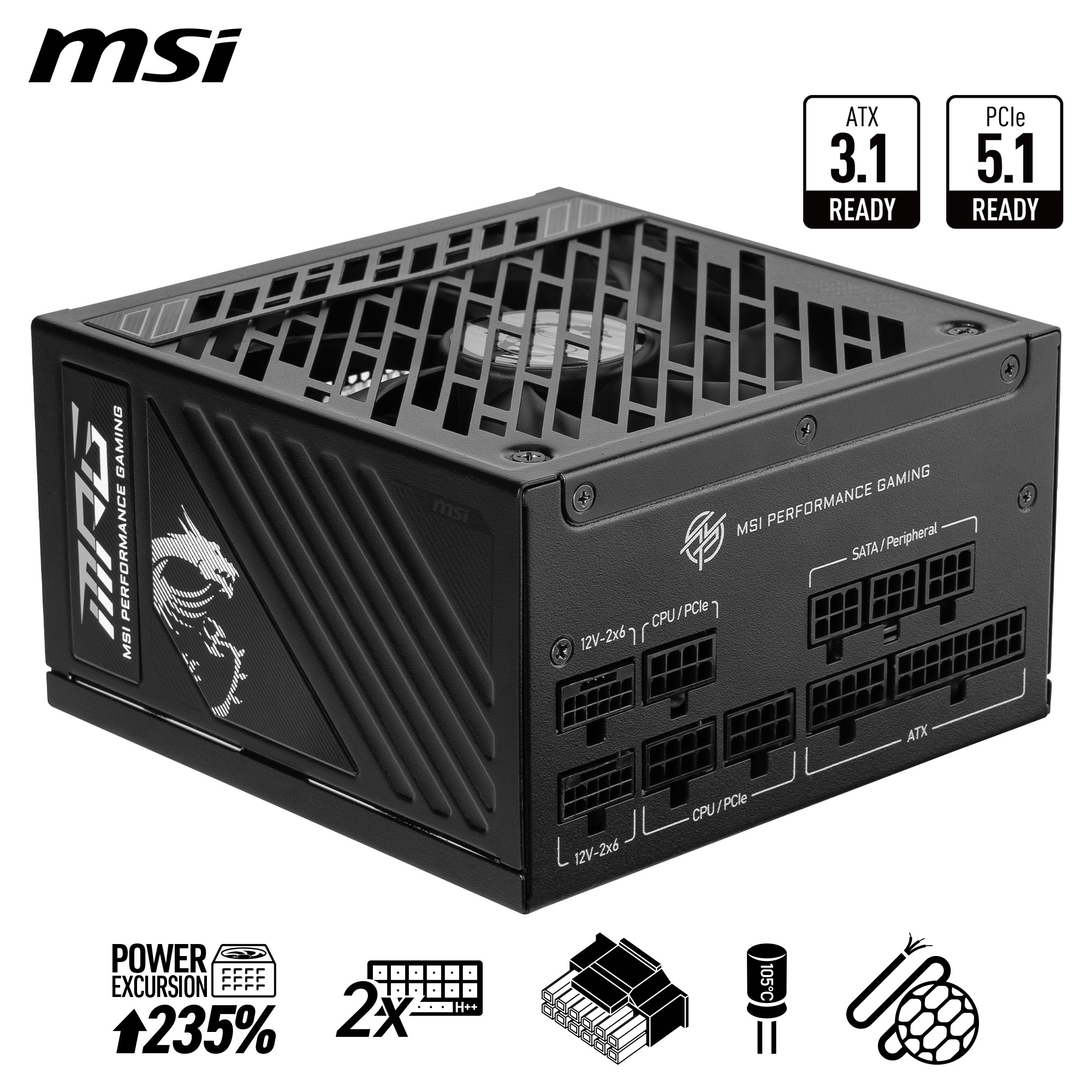 MSI MPG A1000GS PCIe 5.0, entièrement modulaire,Alimentation  certifié