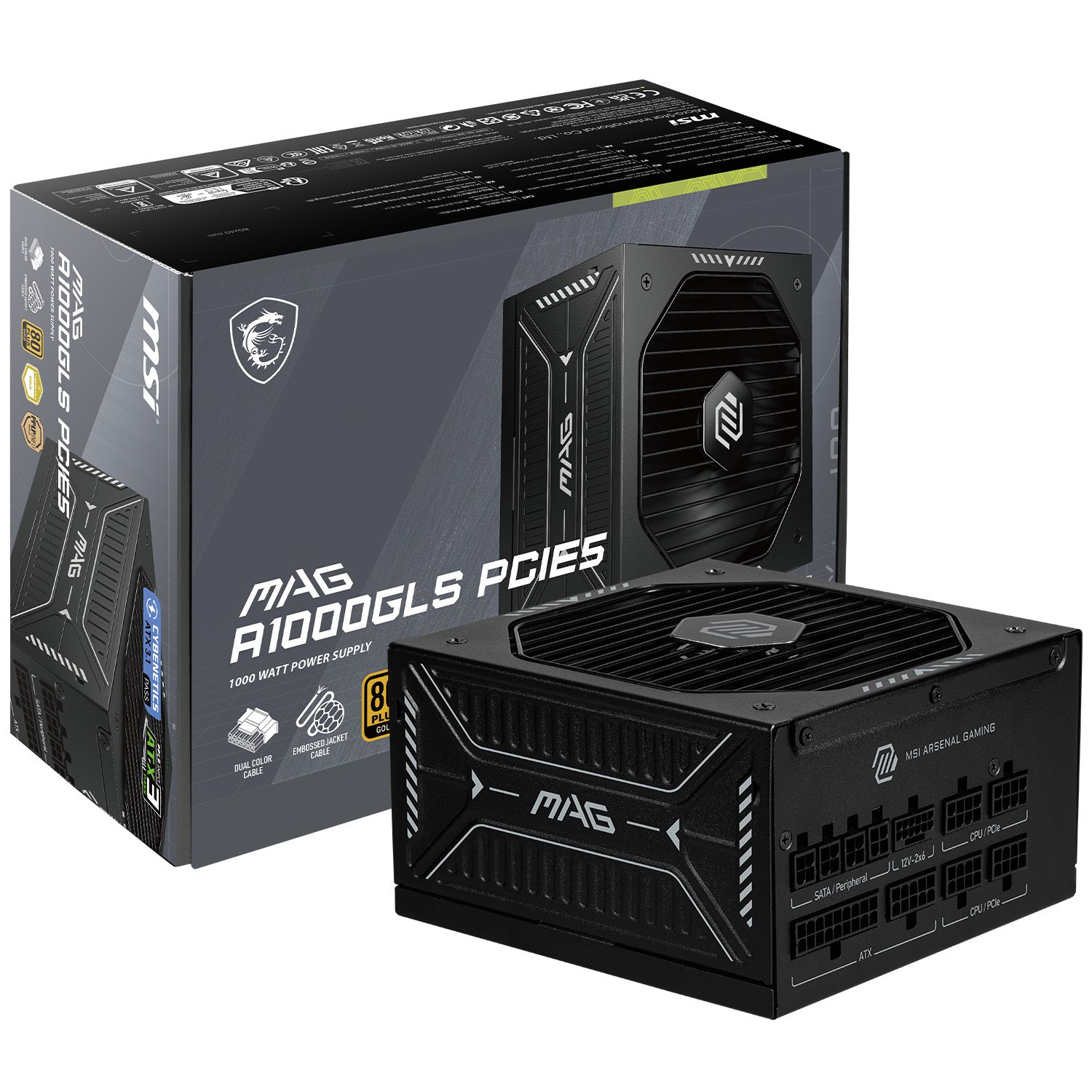 MSI MAG A1000GLS PCIE5, Fully Modular Compact, 80+ Gold, Power Supply