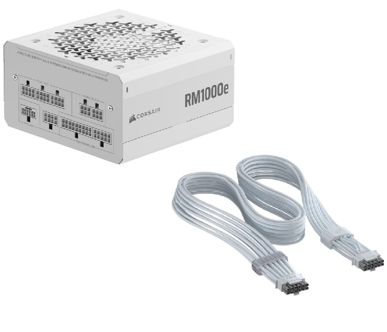 CORSAIR RM1000e White PSU + FREE ThermalProtect PCIe 5.1 600W 12V-2x6 Cable - White