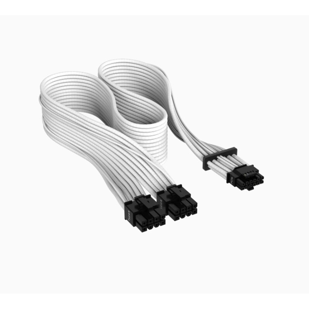 Câble CORSAIR Premium 12+4 broches PCIe Gen 5 Type-4 600 W 12 VHPWR gainé individuellement, blanc