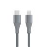 iCAN Premium 6pi USB-C vers câble Lightning, Apple MFi, connecteur en métal, tressé, gris