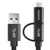 Câble ADATA USB-C/Micro USB 3.1 2-en-1 de 3,28 pieds - Noir