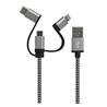 Câble iCAN USB 3 en 1, Apple MFi, M/M, 1,5 m, noir et blanc, tressé