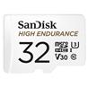 Carte microSD SanDisk High Endurance de 32 Go, 100/40 Mo/s, U3 V30 C10, blanche