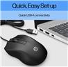 HP Wired Mouse 100 - Precise Optical Sensor with 1600 DPI - Easy USB Connection - Ambidextrous Design - 3 Button Control & Buil